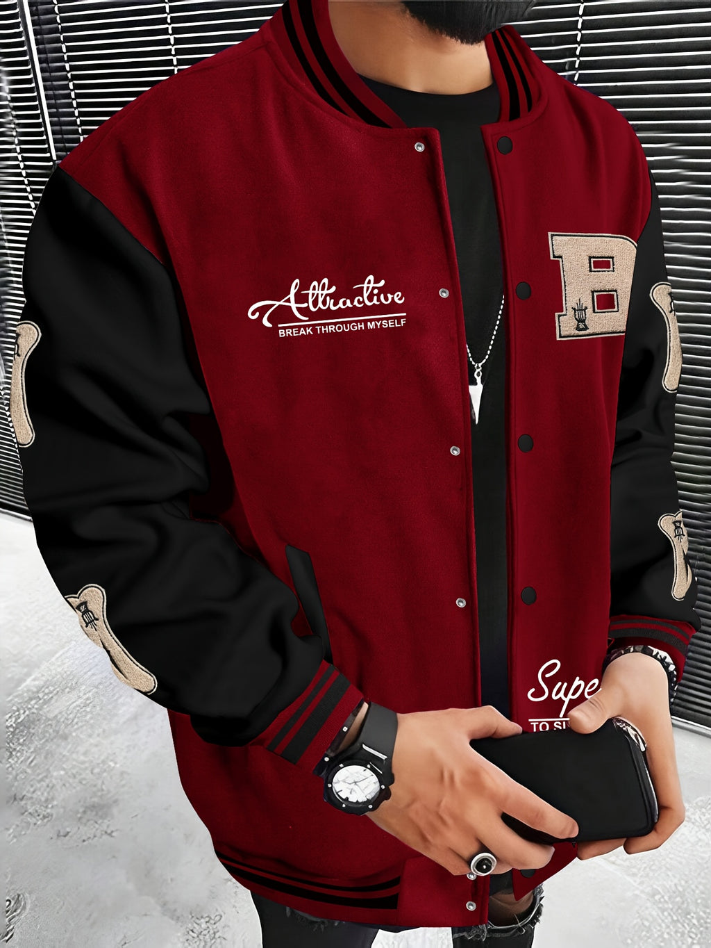 Men's Letter B Casual Street Multi-Pattern Jacket