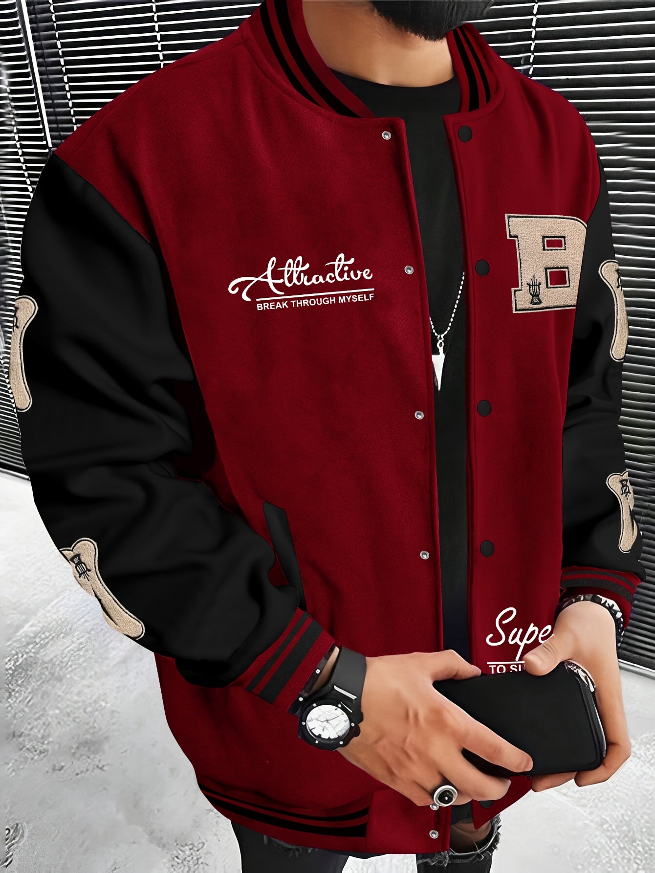 Men's Letter B Casual Street Multi-Pattern Jacket