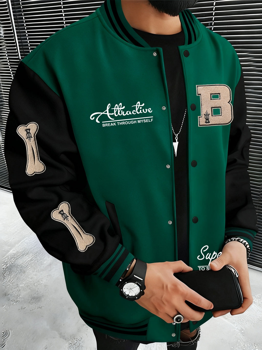 Men's Letter B Casual Street Multi-Pattern Jacket