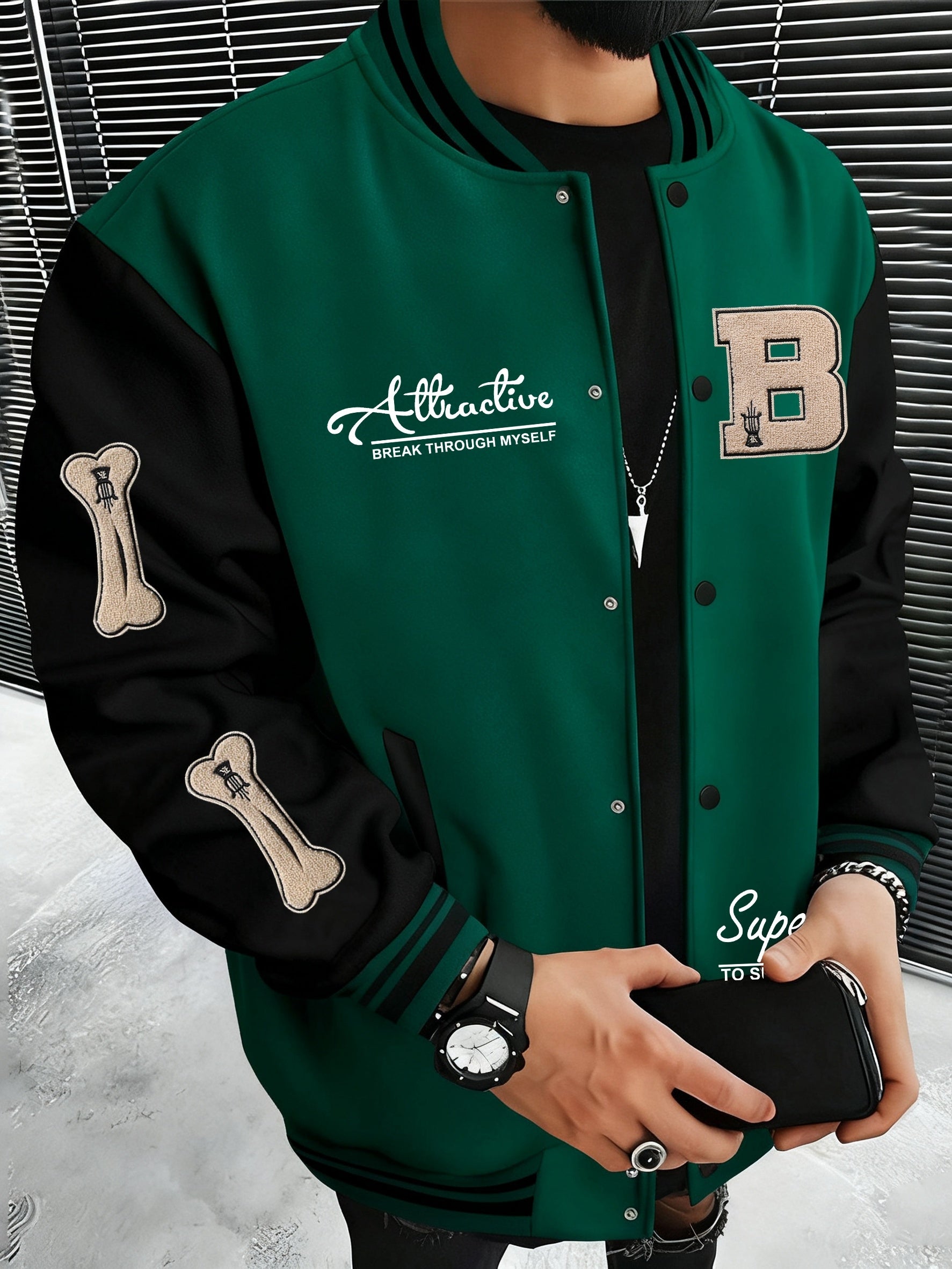 Men's Letter B Casual Street Multi-Pattern Jacket