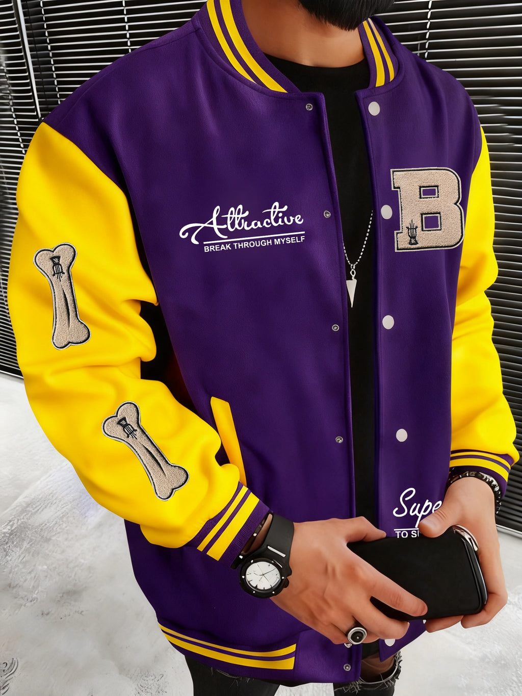 Men's Letter B Casual Street Multi-Pattern Jacket