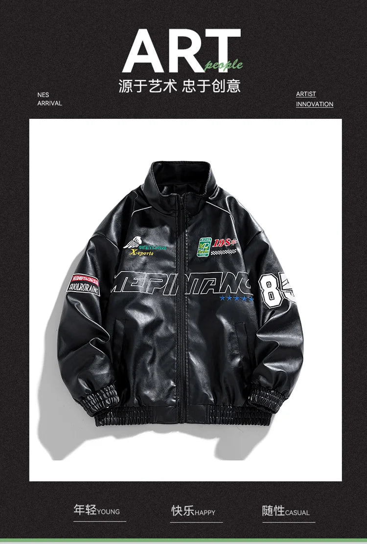 Men's PU Leather Motorcycle Jacket - Winter Windbreaker Coat