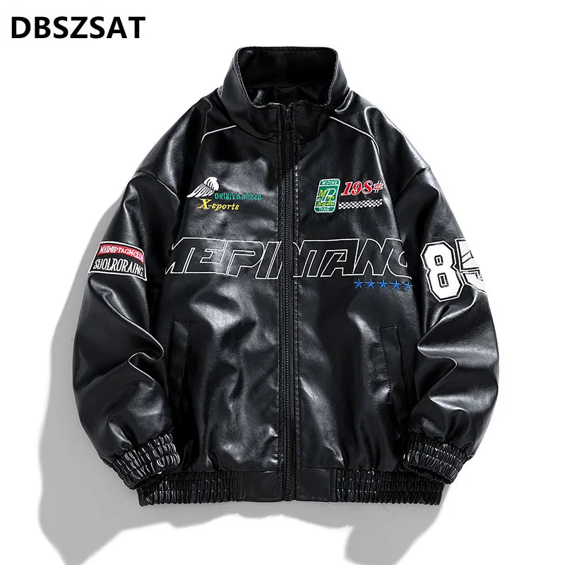Men's PU Leather Motorcycle Jacket - Winter Windbreaker Coat