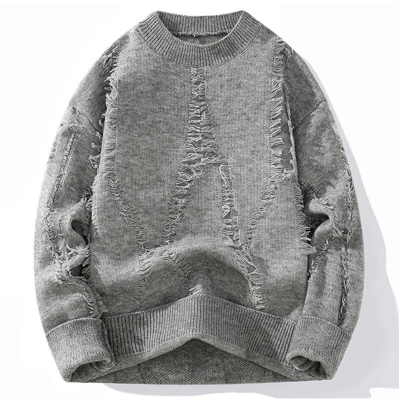 Men's Distressed Knit Hoodie Sweater