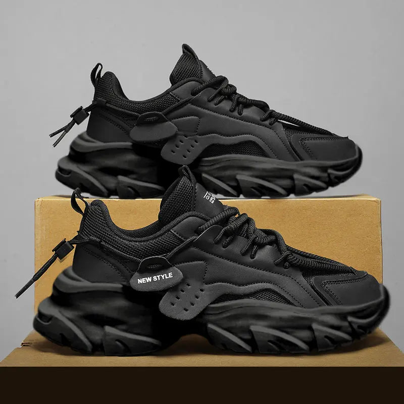 Men's Breathable Thick-Soled Casual Sneakers - Khaki Leather