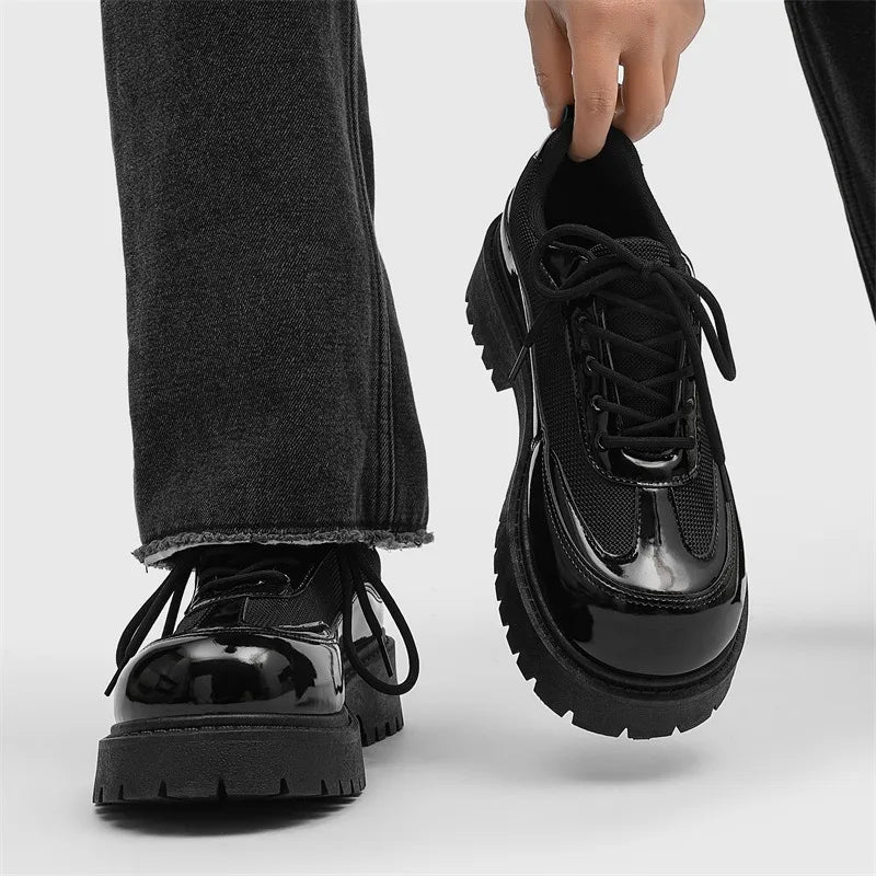 Men's Leather Derby Shoes - British Style Thick Sole Sneakers