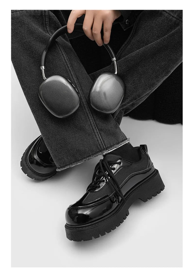 Men's Leather Derby Shoes - British Style Thick Sole Sneakers