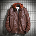 Men's Hooded Leather Jacket - Winter PU Leather Motorcycle Coat