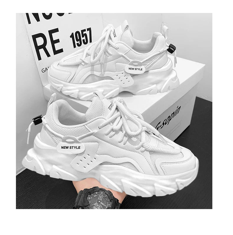 Men's Breathable Thick-Soled Casual Sneakers - Khaki Leather