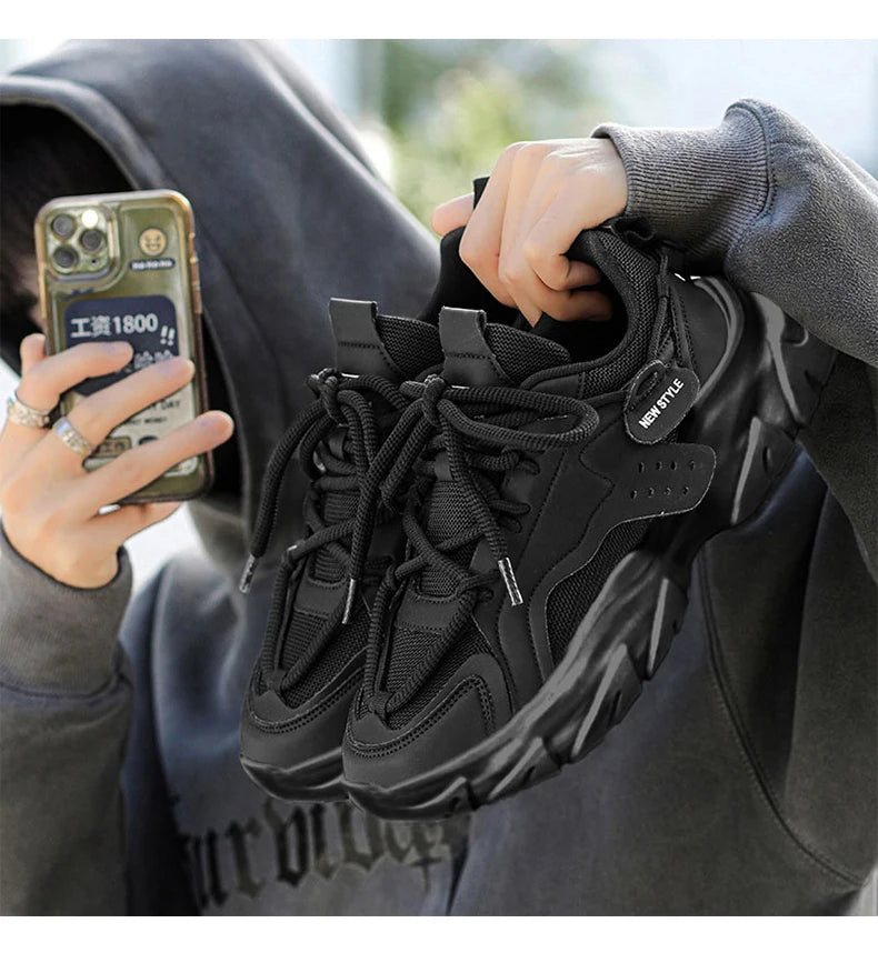 Men's Breathable Thick-Soled Casual Sneakers - Khaki Leather