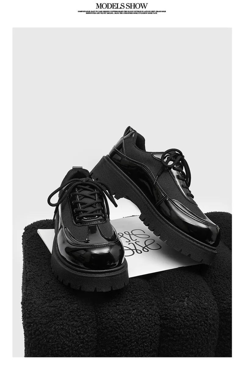 Men's Leather Derby Shoes - British Style Thick Sole Sneakers