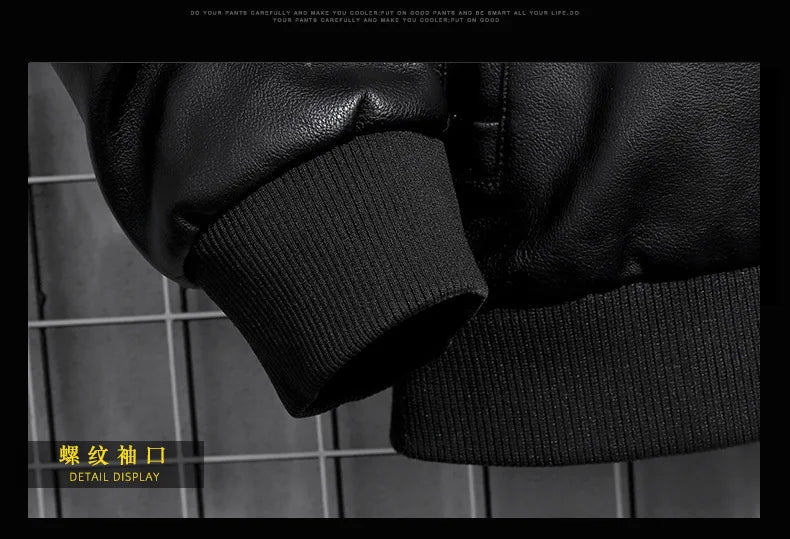 Men's Hooded Leather Jacket - Winter PU Leather Motorcycle Coat