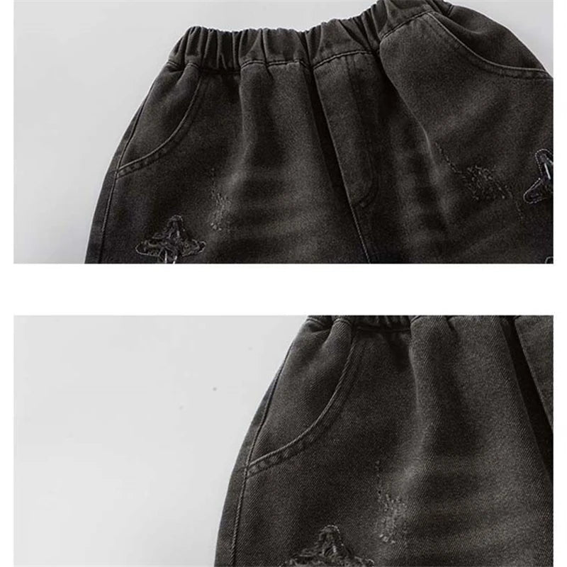 Boys Star Pattern Denim Shorts - Summer Casual Jeans