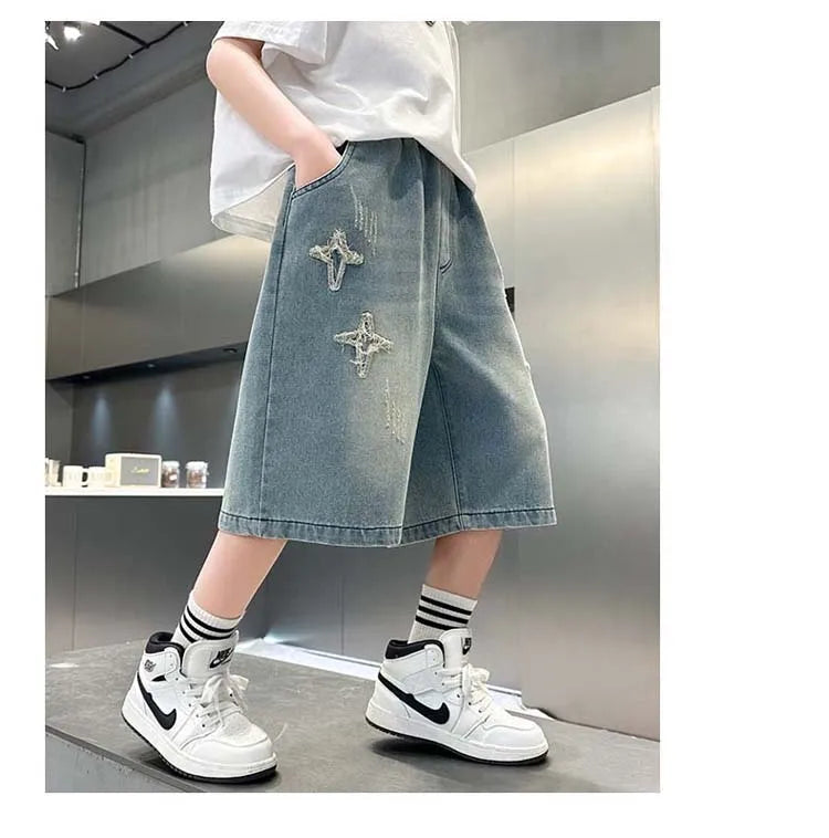 Boys Star Pattern Denim Shorts - Summer Casual Jeans