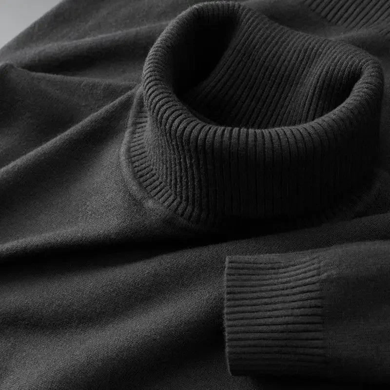 Solid Knit Turtleneck Sweater - Black