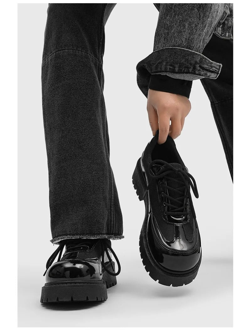 Men's Leather Derby Shoes - British Style Thick Sole Sneakers