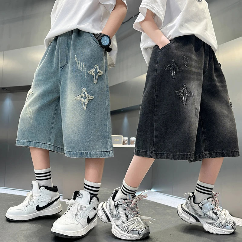 Boys Star Pattern Denim Shorts - Summer Casual Jeans