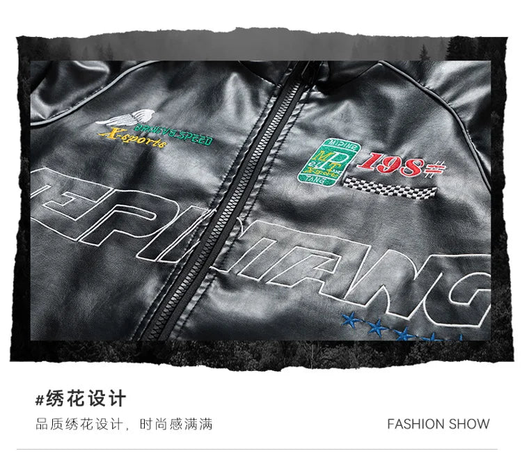 Men's PU Leather Motorcycle Jacket - Winter Windbreaker Coat
