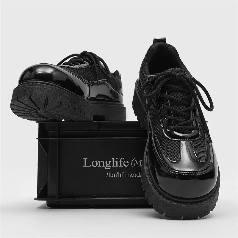 Men's Leather Derby Shoes - British Style Thick Sole Sneakers