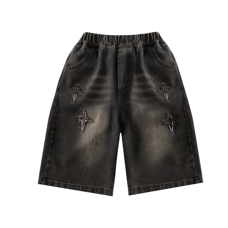 Boys Star Pattern Denim Shorts - Summer Casual Jeans