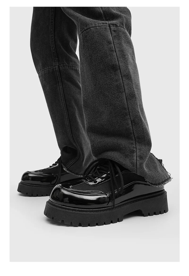 Men's Leather Derby Shoes - British Style Thick Sole Sneakers