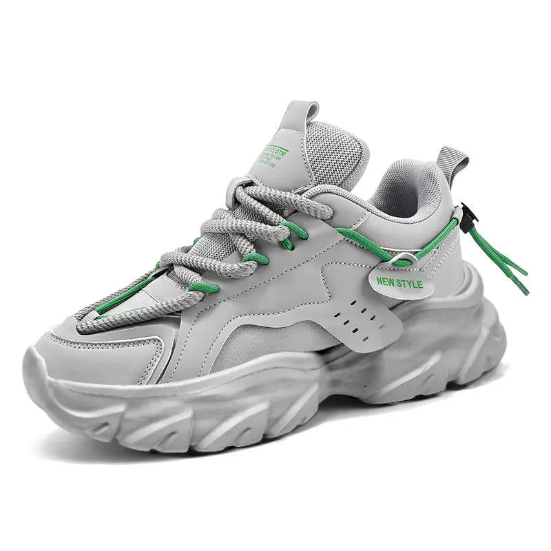 Men's Breathable Thick-Soled Casual Sneakers - Khaki Leather