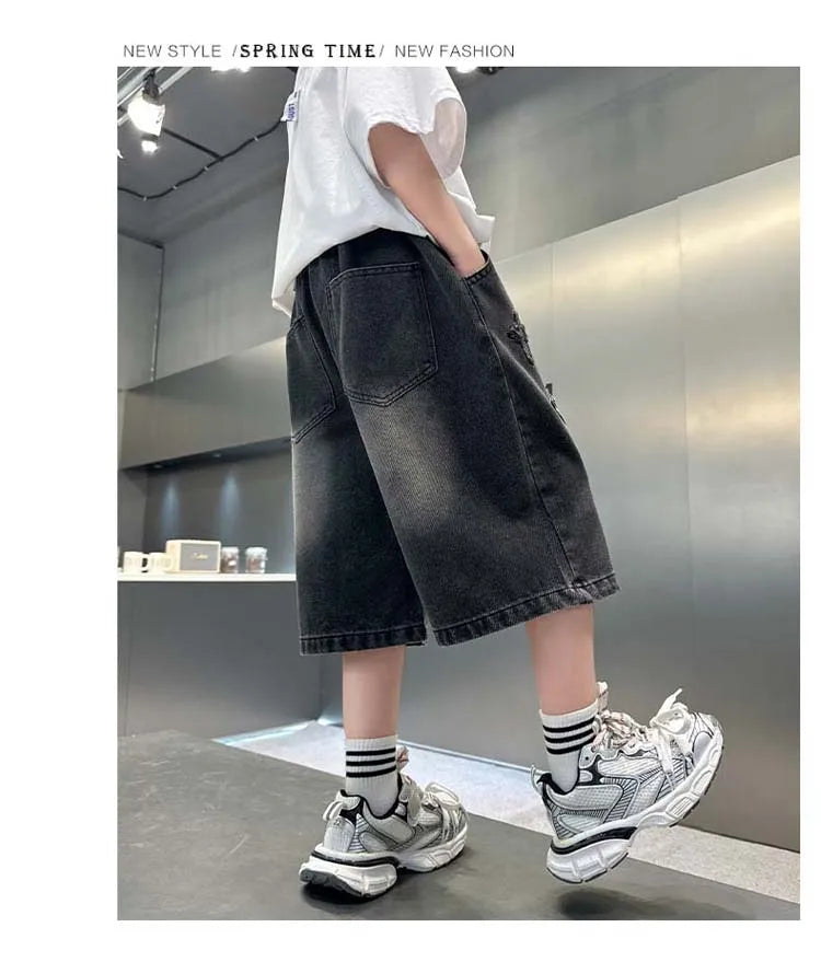 Boys Star Pattern Denim Shorts - Summer Casual Jeans