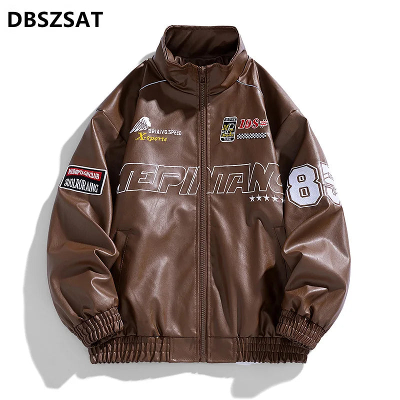 Men's PU Leather Motorcycle Jacket - Winter Windbreaker Coat
