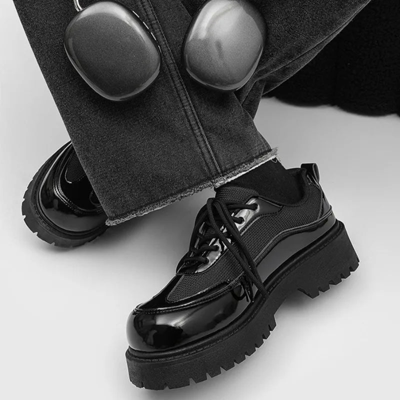 Men's Leather Derby Shoes - British Style Thick Sole Sneakers