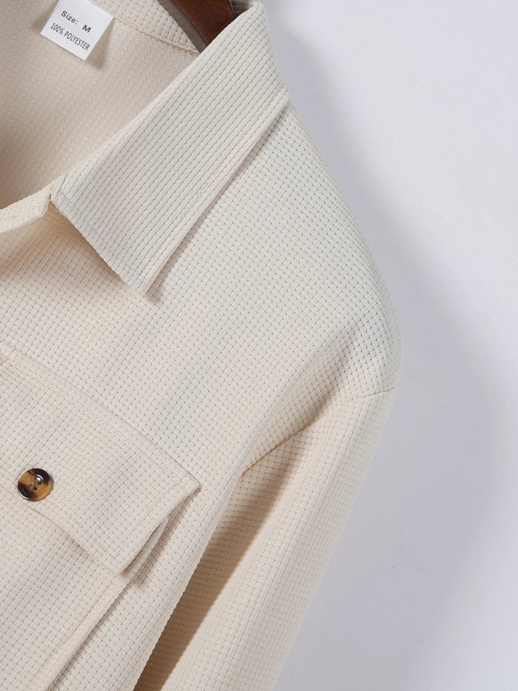 2026 Men's New Spring- Autumn Solid Color Waffle Jacket with Double Pockets and Collar, Long-Sleeved Shirt Tops