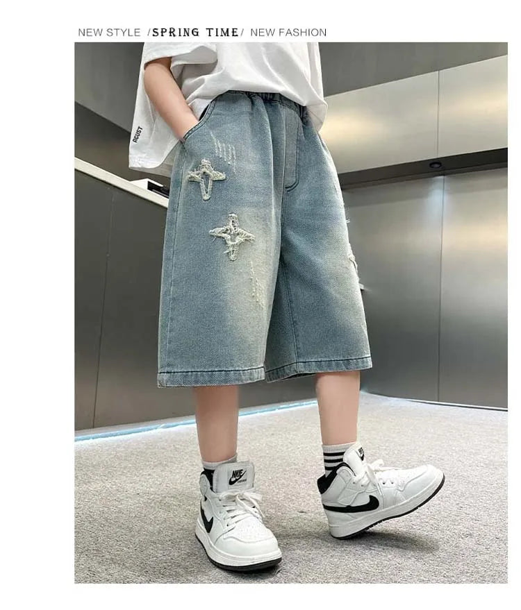 Boys Star Pattern Denim Shorts - Summer Casual Jeans