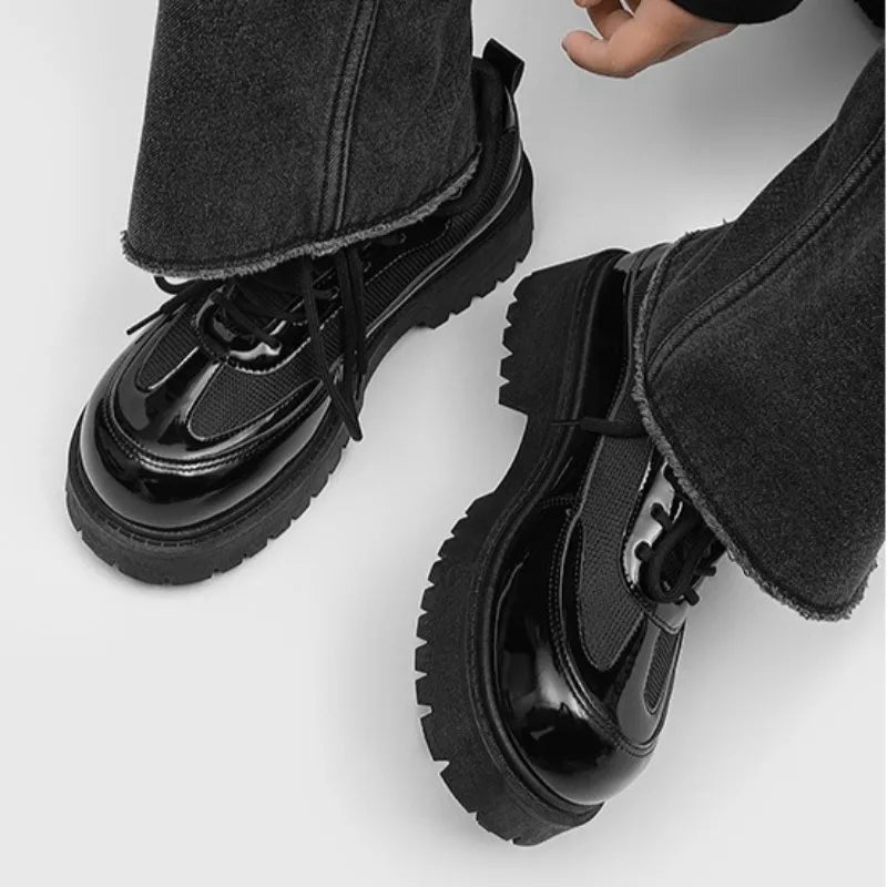 Men's Leather Derby Shoes - British Style Thick Sole Sneakers