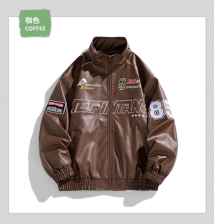 Men's PU Leather Motorcycle Jacket - Winter Windbreaker Coat