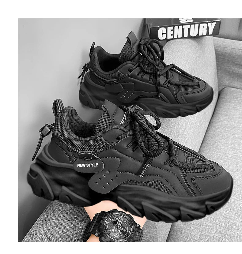 Men's Breathable Thick-Soled Casual Sneakers - Khaki Leather