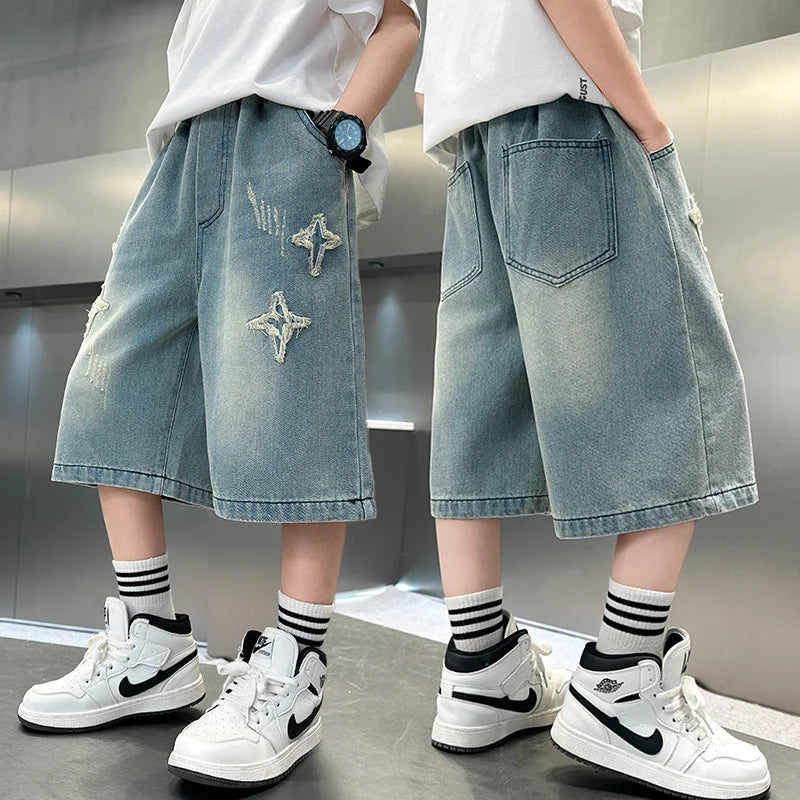 Boys Star Pattern Denim Shorts - Summer Casual Jeans