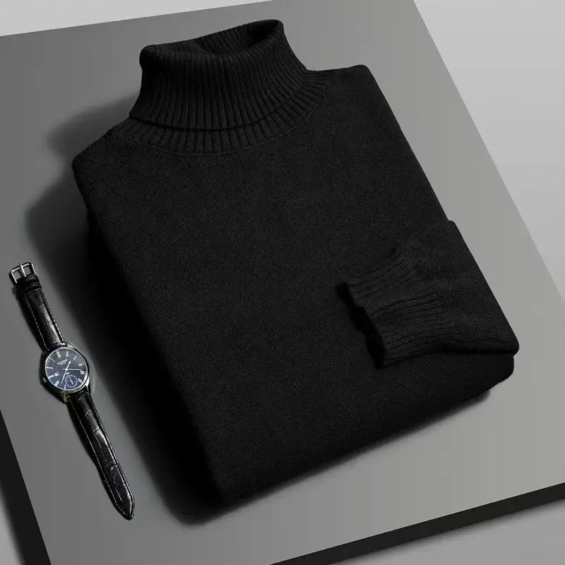Premium Knit Turtleneck Sweater - Black
