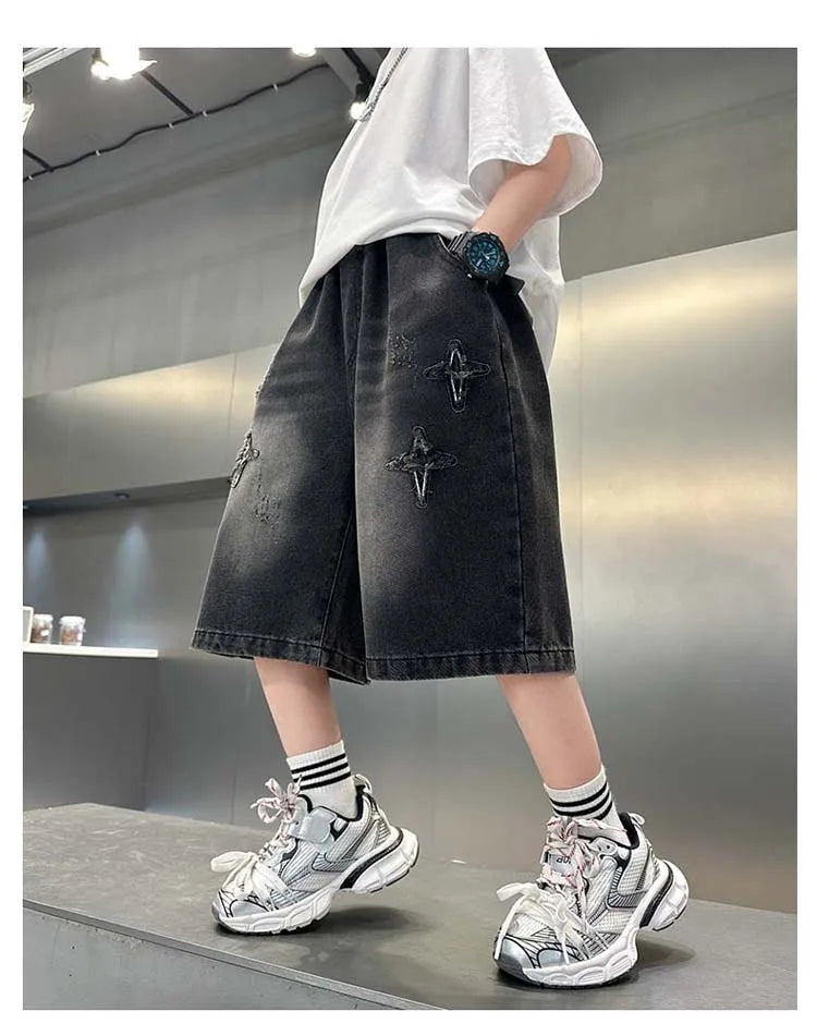 Boys Star Pattern Denim Shorts - Summer Casual Jeans