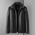 Men's Fleece-Lined Leather Motorcycle Jacket - Winter Warm Coat