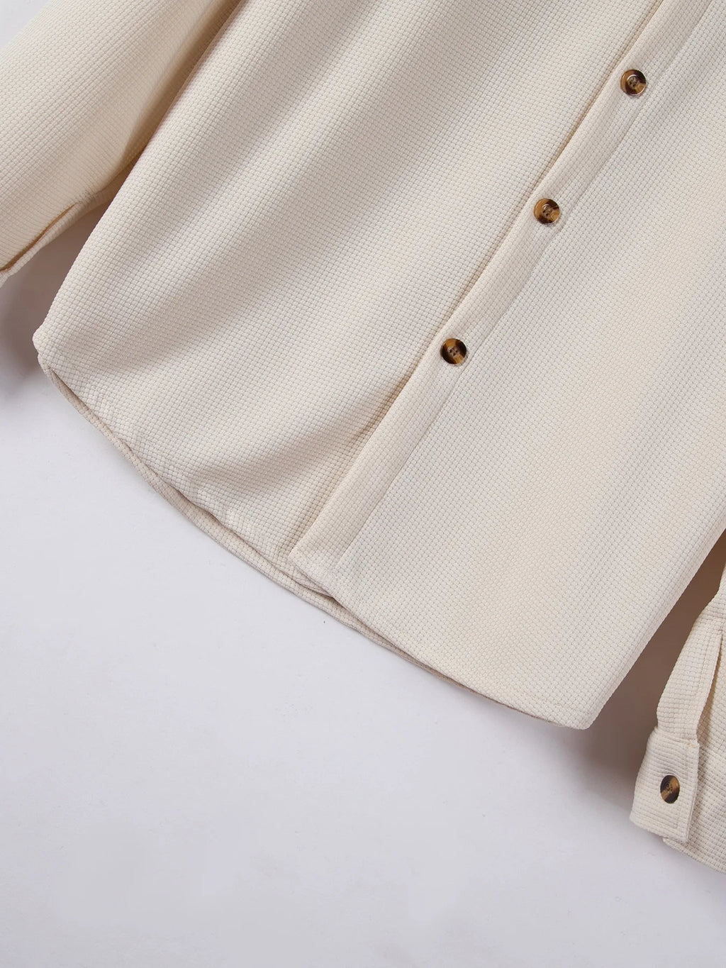 2026 Men's New Spring- Autumn Solid Color Waffle Jacket with Double Pockets and Collar, Long-Sleeved Shirt Tops