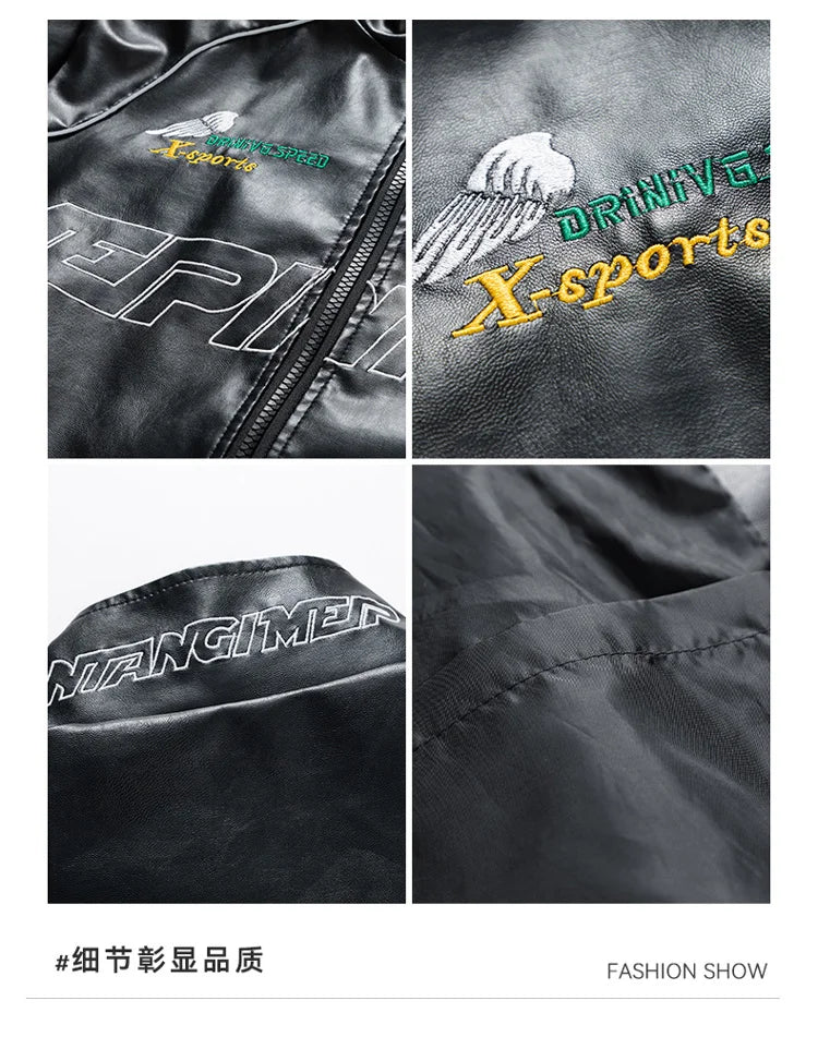 Men's PU Leather Motorcycle Jacket - Winter Windbreaker Coat