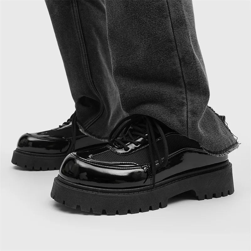 Men's Leather Derby Shoes - British Style Thick Sole Sneakers