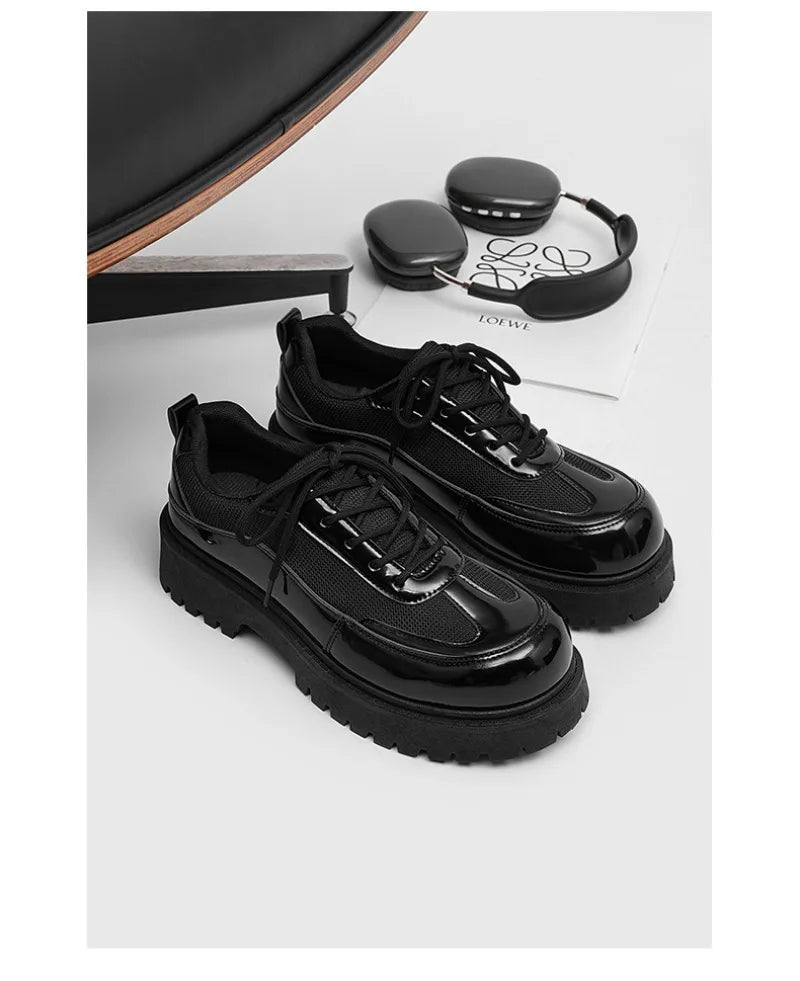 Men's Leather Derby Shoes - British Style Thick Sole Sneakers