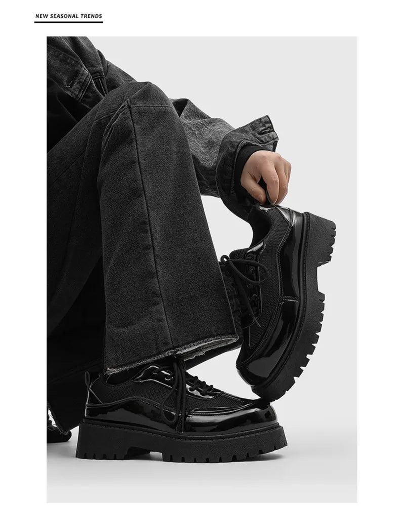 Men's Leather Derby Shoes - British Style Thick Sole Sneakers