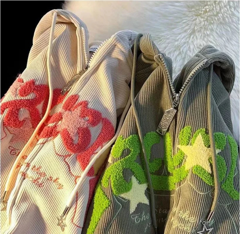 men's Y2K Embroidered Zip Hoodie