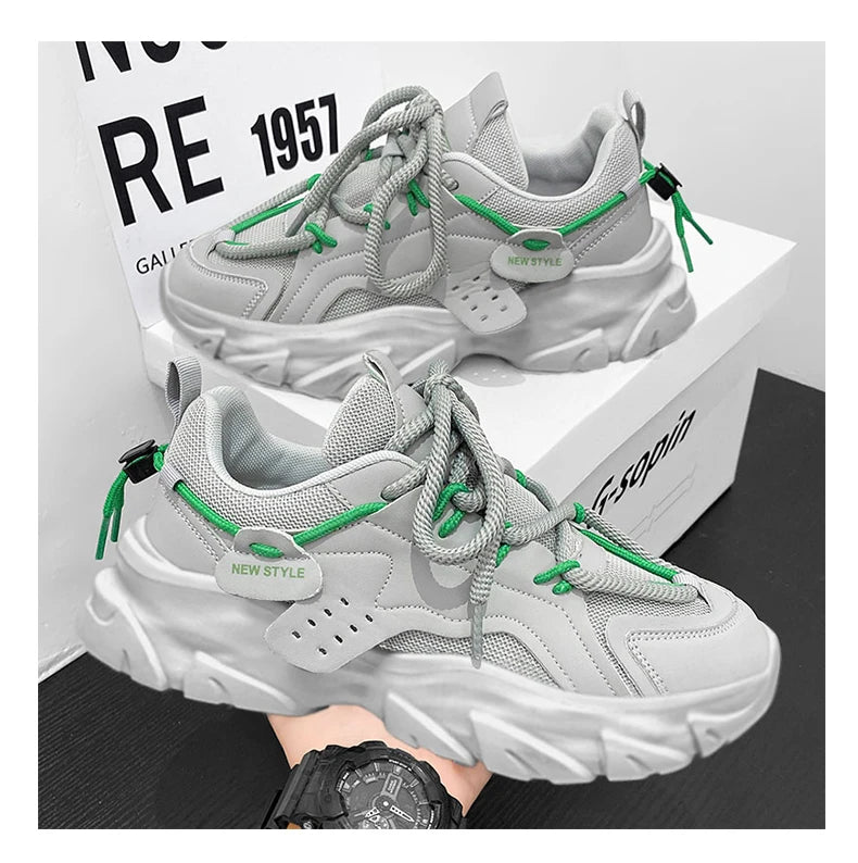 Men's Breathable Thick-Soled Casual Sneakers - Khaki Leather