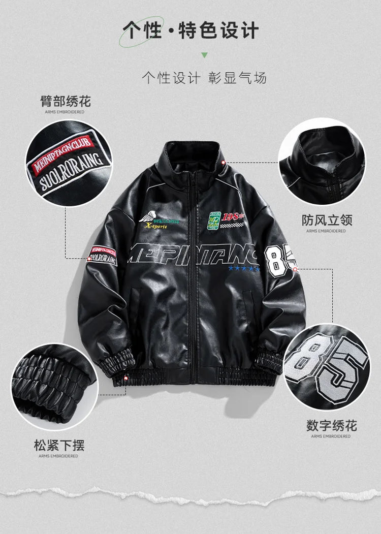 Men's PU Leather Motorcycle Jacket - Winter Windbreaker Coat