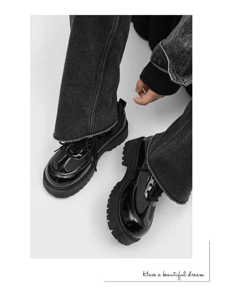 Men's Leather Derby Shoes - British Style Thick Sole Sneakers