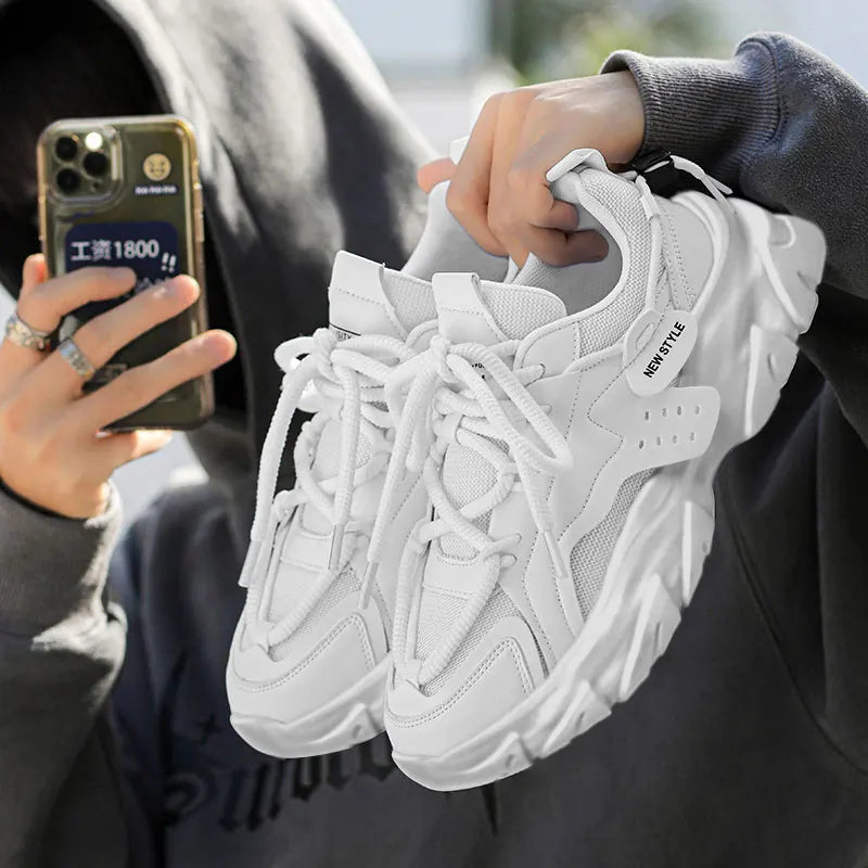 Men's Breathable Thick-Soled Casual Sneakers - Khaki Leather