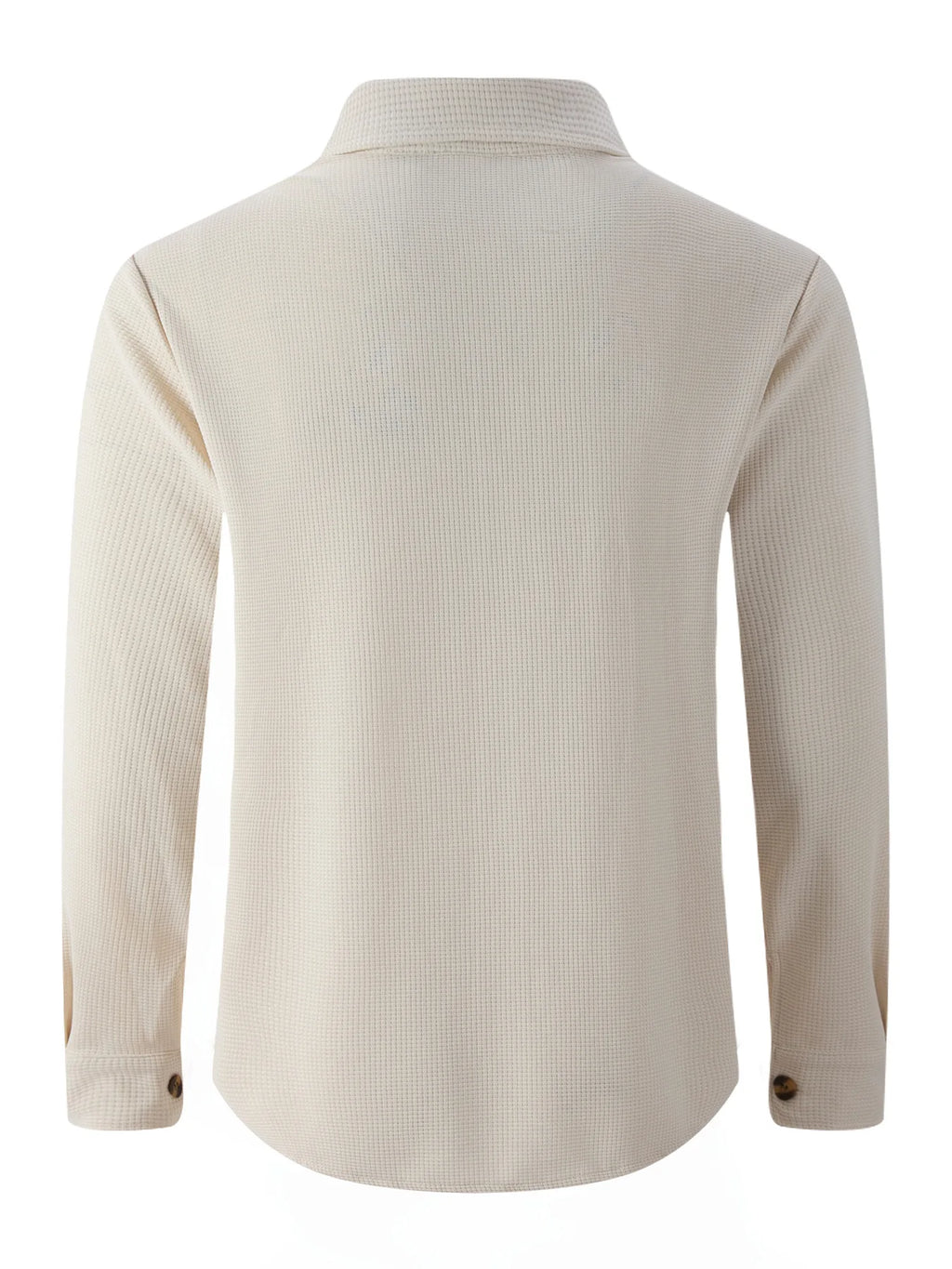 2026 Men's New Spring- Autumn Solid Color Waffle Jacket with Double Pockets and Collar, Long-Sleeved Shirt Tops