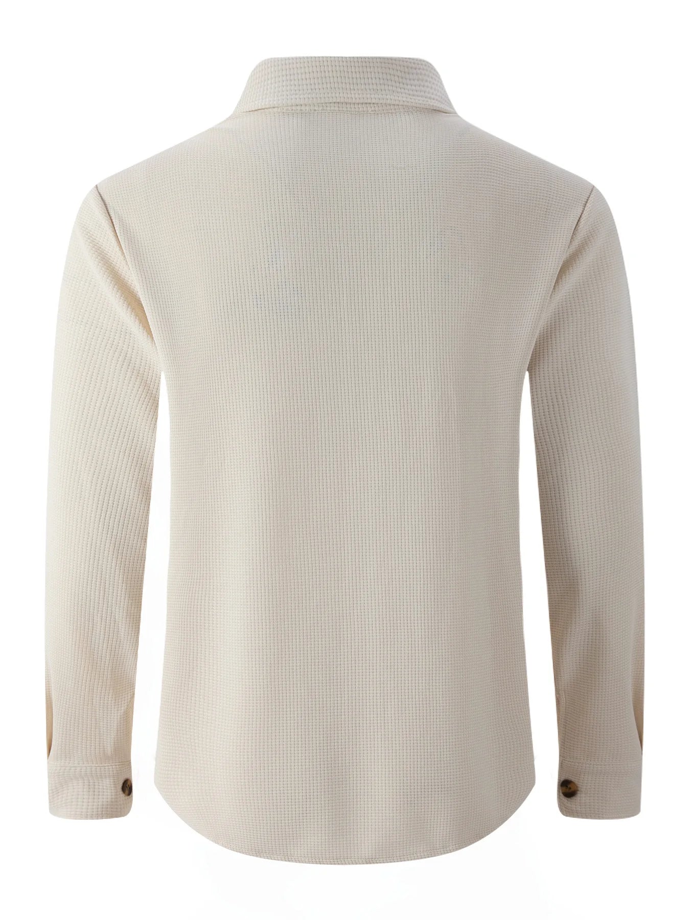 2026 Men's New Spring- Autumn Solid Color Waffle Jacket with Double Pockets and Collar, Long-Sleeved Shirt Tops